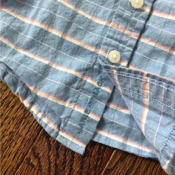 Janie and Jack Boys 3-6M Baby Blue/Pink/White Button Down Long-Sleeve Shirt - Picture 4 of 6